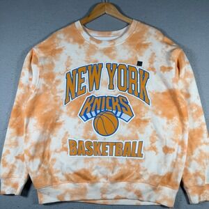 New York Knicks Basketball Tie Dye Sweatshirt Orange White XL Hybrid Apparel NBA